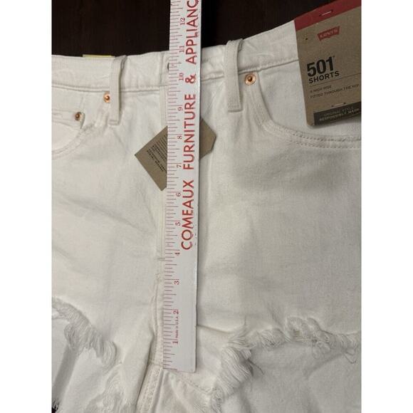 Levi’s 501® Original Fit High Rise Womens Shorts Sz 30 White Raw Frayed Hem NWT - Picture 10 of 11